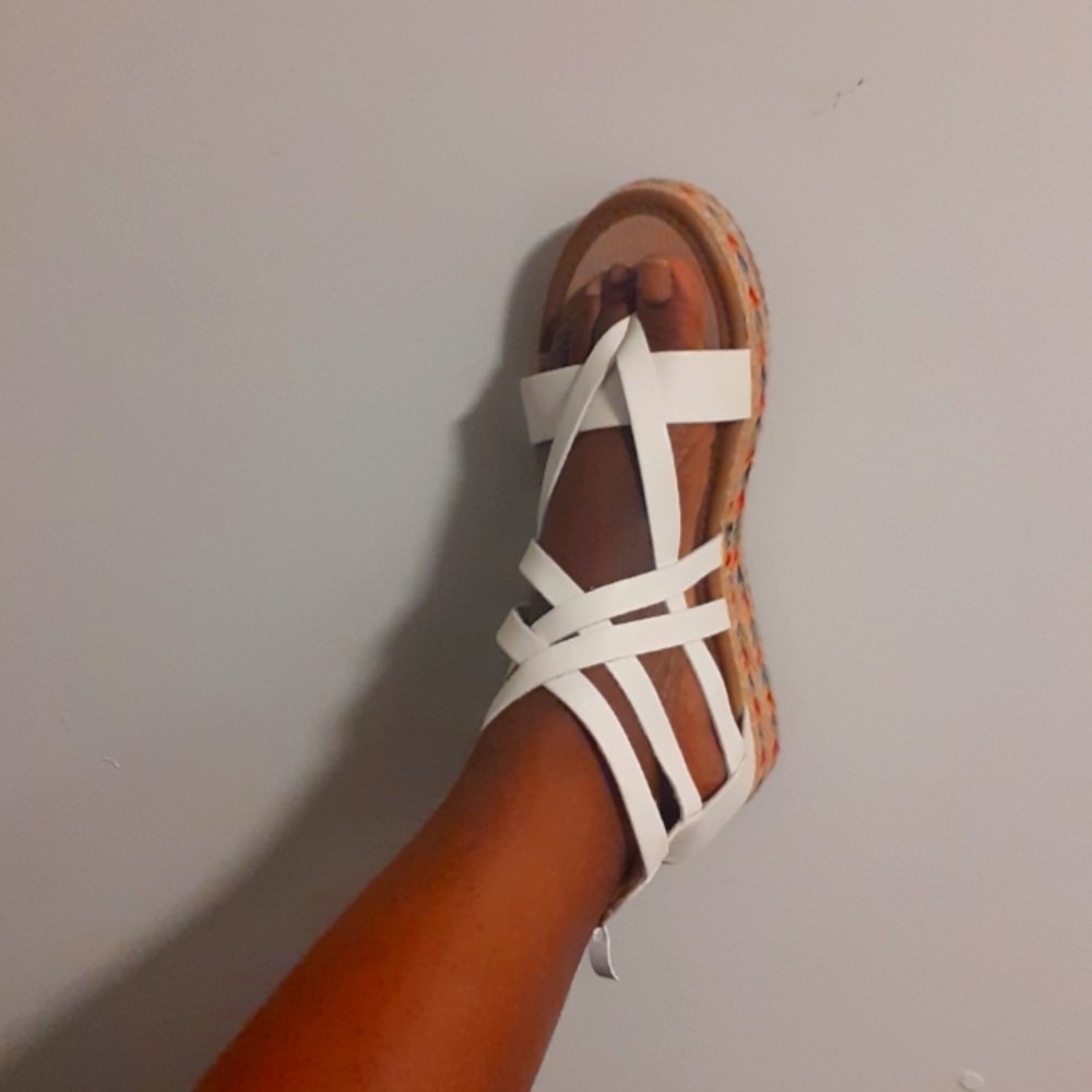 White Vegan Leather Platform Espadrille Gladiator Sandal 8us*